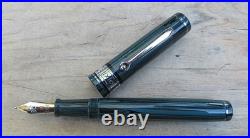 New Bexley LE DecoBand Woodgrain Ebonite Sterling Trim Ftn Pen BROAD 14k Nib