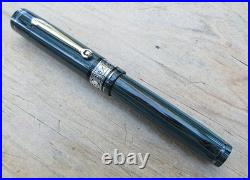 New Bexley LE DecoBand Woodgrain Ebonite Sterling Trim Ftn Pen BROAD 14k Nib