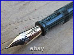 New Bexley LE DecoBand Woodgrain Ebonite Sterling Trim Ftn Pen BROAD 14k Nib