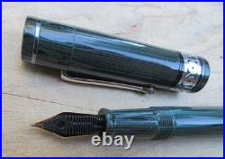 New Bexley LE DecoBand Woodgrain Ebonite Sterling Trim Ftn Pen BROAD 14k Nib