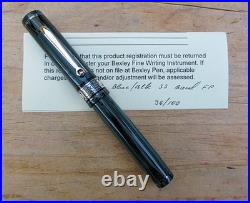 New Bexley LE DecoBand Woodgrain Ebonite Sterling Trim Ftn Pen BROAD 14k Nib
