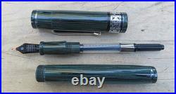 New Bexley LE DecoBand Woodgrain Ebonite Sterling Trim Ftn Pen BROAD 14k Nib