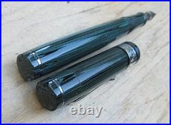 New Bexley LE DecoBand Woodgrain Ebonite Sterling Trim Ftn Pen BROAD 14k Nib