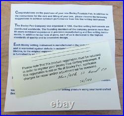 New Bexley LE DecoBand Woodgrain Ebonite Sterling Trim Ftn Pen BROAD 14k Nib