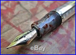 New Marlen XXI Rouge Translucent Sterling Silver Fountain Pen MEDIUM 18K Nib
