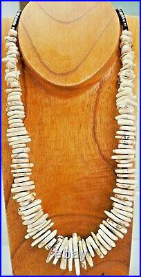 Nv White Buffalo'turquoise' Slices & Pen Shell Heishi Necklace Navajo/dine