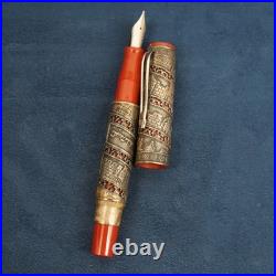 Omas Jerusalem 3000 Sterling Silver & Red Resin Fountain Pen, Broken Box & Case