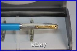 PARKER 51 Fountain Pen VISTA BLUE Special Edition Sterling Silver Empire cap