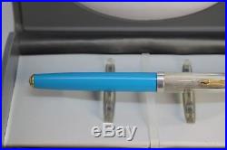 PARKER 51 Fountain Pen VISTA BLUE Special Edition Sterling Silver Empire cap
