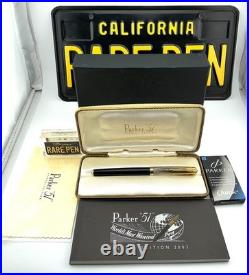 PARKER 51 Fountain pen BLACK Sterling Silver EMPIRE Cap 14K M nib Year 2002 NEW