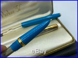 PARKER 51 Fountain pen VISTA BLUE Sterling Silver EMPIRE Cap SE Year 2002 NEW