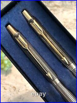 PARKER 75 Classic Sterling Silver Ballpoint Pen & Pencil Set in Box