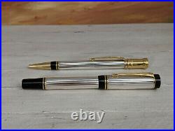 PARKER Duofold Sterling Silver Rollerball and Ballpoint Pen Set, NEAR MINT