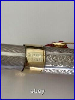 PARKER SONNET Fountain Pen Sterling Silver 18k Gold Nib Mint in Box with Tag NR