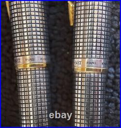 PARKER SONNET Sterling Silver Ballpoint Pen & Mechanical Pencil with Gold Trim