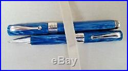 PEN SET Montegrappa Blue Symphony 1912 Sterling Silver Ballpoint + Rollerball