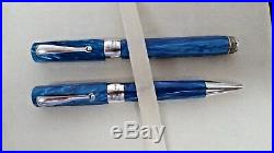 PEN SET Montegrappa Blue Symphony 1912 Sterling Silver Ballpoint + Rollerball