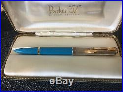 Parker 51 Special Edition 2002 Vista Blue & Sterling Cap Fountain Pen In Box