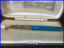 Parker 51 Special Edition 2002 Vista Blue & Sterling Cap Fountain Pen In Box