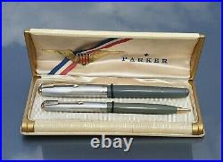 Parker 51 Vacumatic 1946 DOUBLE JEWEL DOVE GREY SET STERLING SILVER CP RESTORED