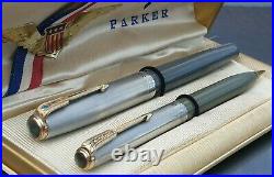 Parker 51 Vacumatic 1946 DOUBLE JEWEL DOVE GREY SET STERLING SILVER CP RESTORED