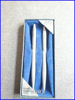 Parker 75 Cisele Cross Hatch Ballpoint Sterling Silver Pen and Pencil Set IOB