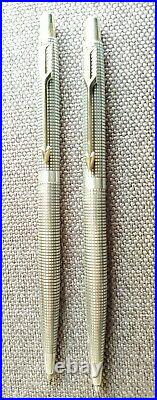 Parker 75 Cisele Cross Hatch Ballpoint Sterling Silver Pen and Pencil Set IOB