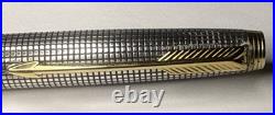 Parker 75 Cisele Sterling Silver Fountain Pen 14K Nib #66 Made in USA FLAT TOP
