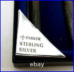 Parker 75 Cisele Sterling Silver Fountain Pen & Led Pencil Blue Velvet Gold Set