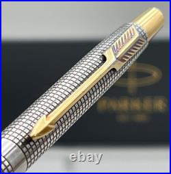 Parker 75 Cisele Sterling Silver Gold Trim Click Ballpoint Pen? New Ink, Box