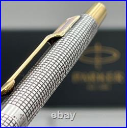 Parker 75 Cisele Sterling Silver Gold Trim Click Ballpoint Pen? New Ink, Box