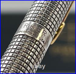 Parker 75 Cisele Sterling Silver Gold Trim Click Ballpoint Pen? New Ink, Box