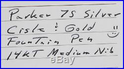 Parker 75 Sterling Silver Cisele Fountain Pen in Box 1970's 14kt M Nib USA