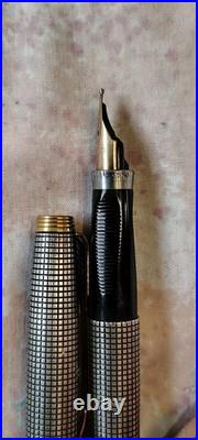 Parker 75 Sterling Silver Flat Top Fountain pen 14k Broad Gold Nib Made In USA