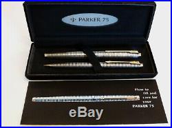 Parker 75 Sterling Silver Fountain Pen With 14k Gold Nib M & Mech Pencil -nos