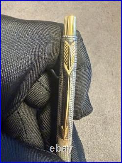 Parker 925 Sterling Silver Checkered Grid Ballpoint Pen Gold Arrow Clip Vintage