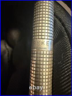 Parker 925 Sterling Silver Checkered Grid Ballpoint Pen Gold Arrow Clip Vintage