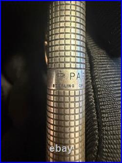 Parker 925 Sterling Silver Checkered Grid Ballpoint Pen Gold Arrow Clip Vintage