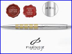 Parker 925 Sterling Silver Premier Anniversary Ballpoint Pen Gold Tone RARE Box