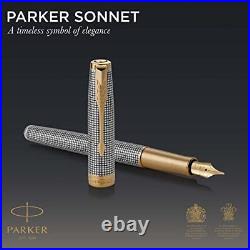 Parker Fountain Pen M Medium Sonet Premium Sterling Silver Sizzle GT 1931490 Dua