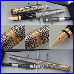 Parker Premier Sterling Silver Fountain Pen Medium Oblique Nib New In Box