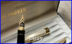 Parker Sonnet Fougere Sterling Silver Set- Fountain Pen And Roller Ball