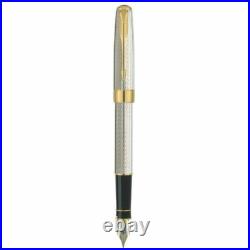Parker Sonnet Fountain Pen Fougere Sterling Silver 18Kt M Pt 2 Tone Nib In Box