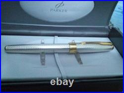 Parker Sonnet Fountain Pen Fougere Sterling Silver 18Kt M Pt 2 Tone Nib In Box