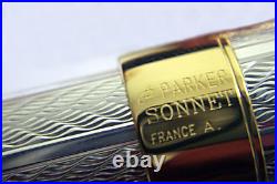Parker Sonnet Fountain Pen Fougere Sterling Silver 18Kt M Pt 2 Tone Nib In Box