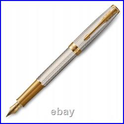 Parker Sonnet Mistral Fountain Pen Sterling Silver & Gold 18k Gold F New In Box