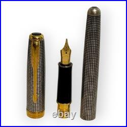 Parker Sonnet Sterling Silver Cisele Fountain Pen 18K Gold M Nib 1995 France VTG