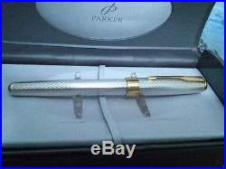 Parker Sterling Silver Sonnet Fougere Fountain Pen Med Pt 18k Gold New In Box