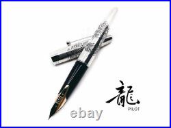 Pilot Beautifully Etched Dragon Pattern Ag925 Sterling Silver 14K Fountain Pen
