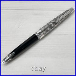 Pilot Elite Sterling Silver Grid Fountain Pen 18K-750 F Nib H1077 Japan Vintage